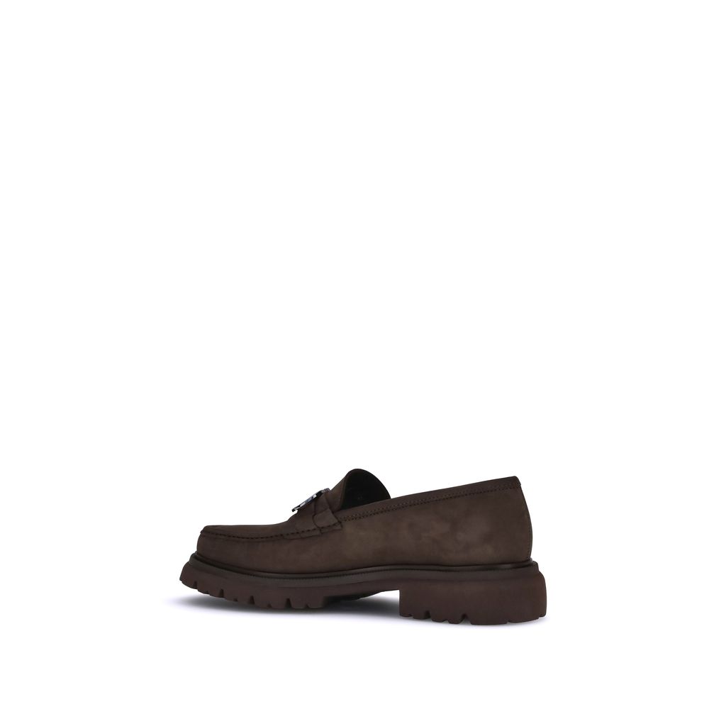 Ferragamo Brown Calf Leather Bos Taurus Slip-On Loafers