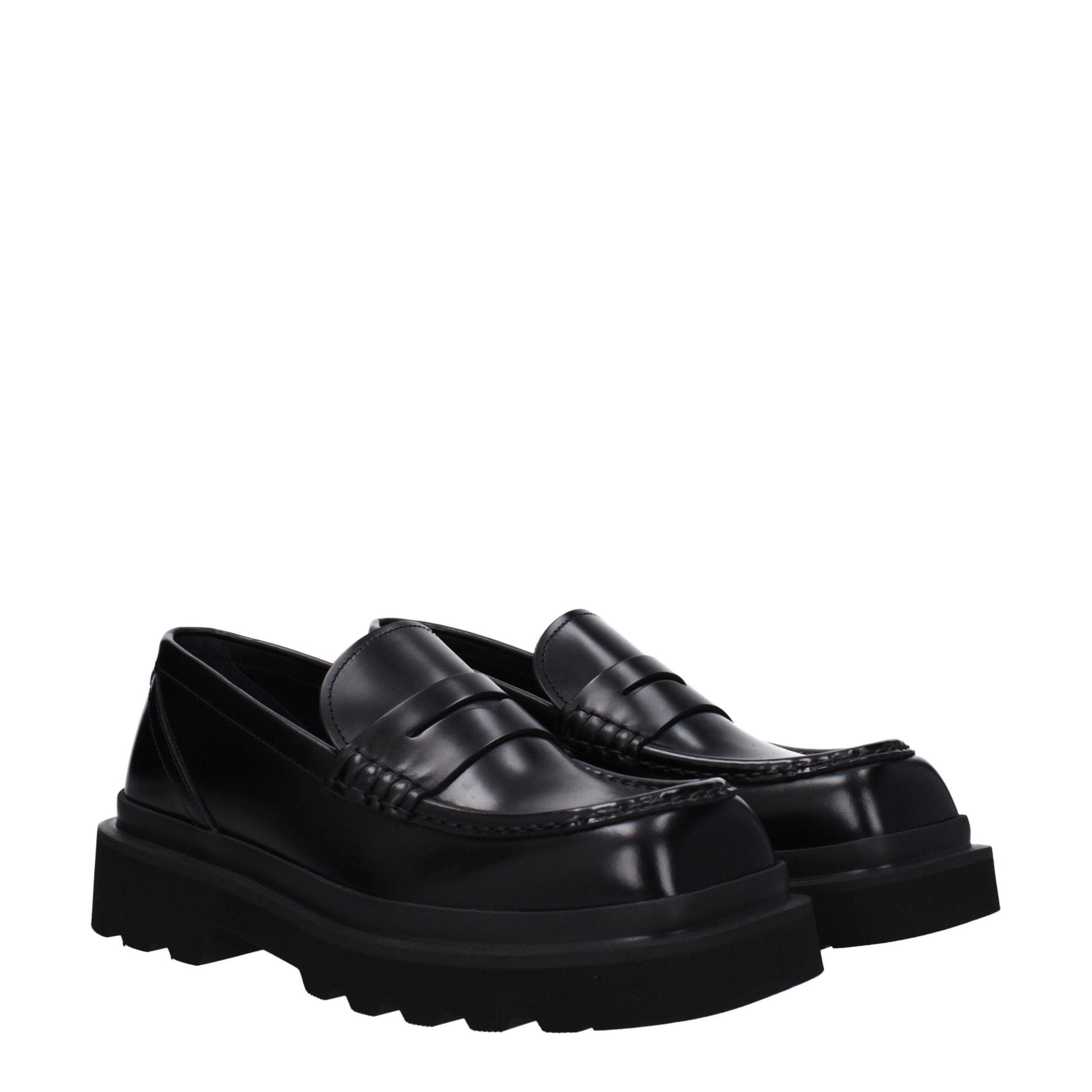 Dolce & Gabbana Black Leather Slip-On Loafers