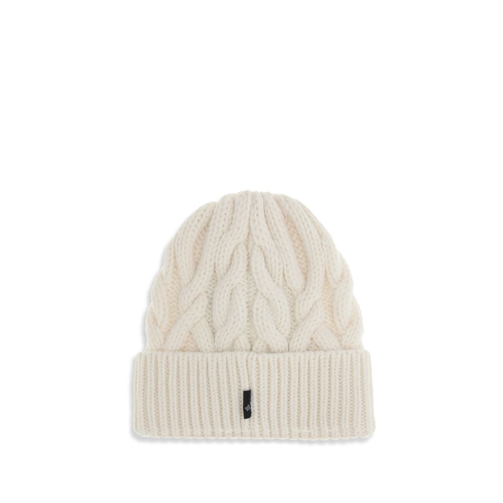 Moncler Grenoble White Fleece Wool Beanie