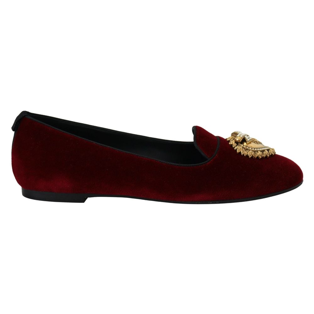 Dolce &amp; Gabbana Burgundy Cotton Flat Shoe