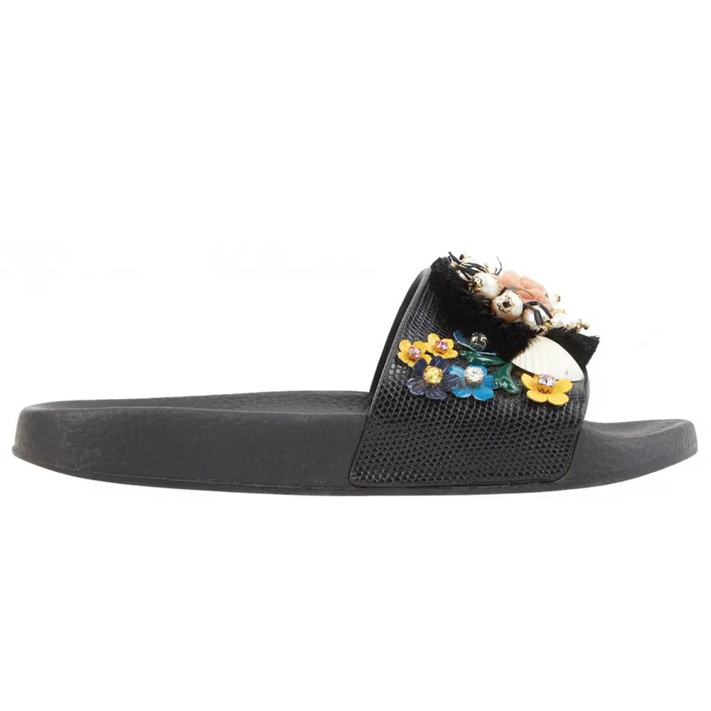 Dolce &amp; Gabbana Black Cotton Sandal