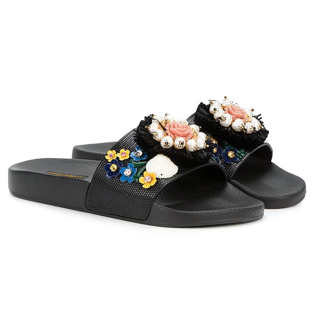 Dolce &amp; Gabbana Black Cotton Sandal