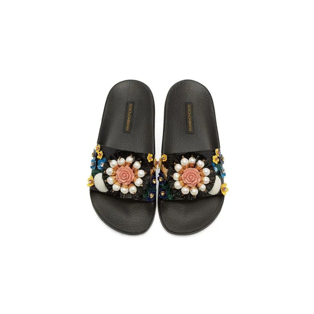 Dolce &amp; Gabbana Black Cotton Sandal