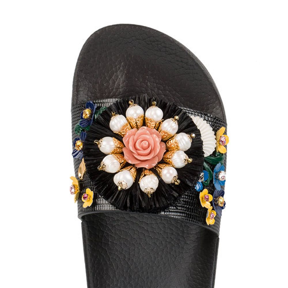Dolce &amp; Gabbana Black Cotton Sandal