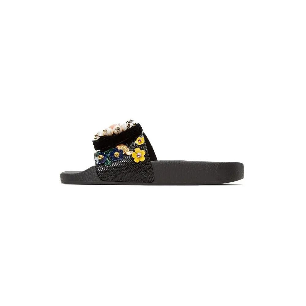 Dolce &amp; Gabbana Black Cotton Sandal