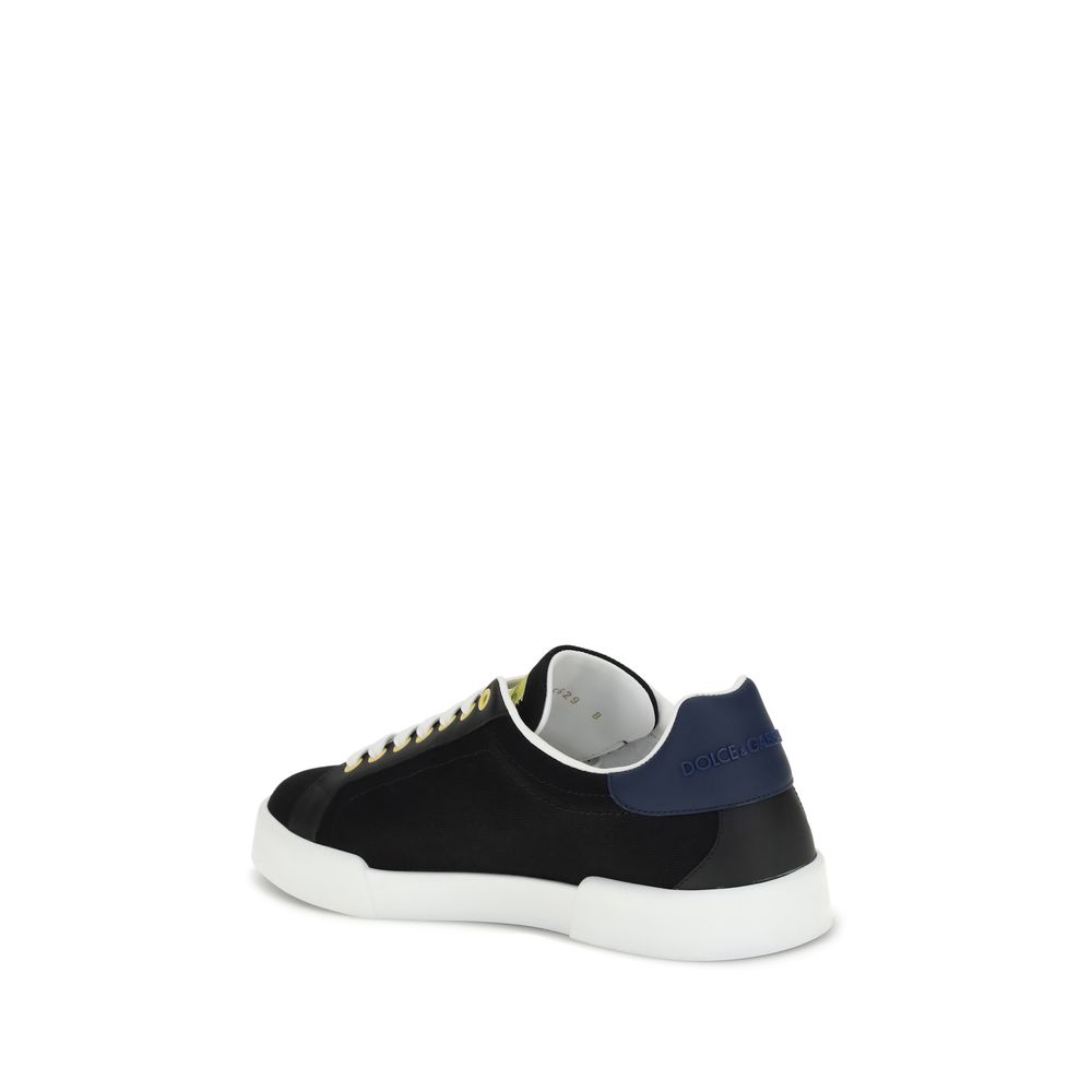 Dolce & Gabbana Black Calf Leather Bos Taurus Low Top Sneakers