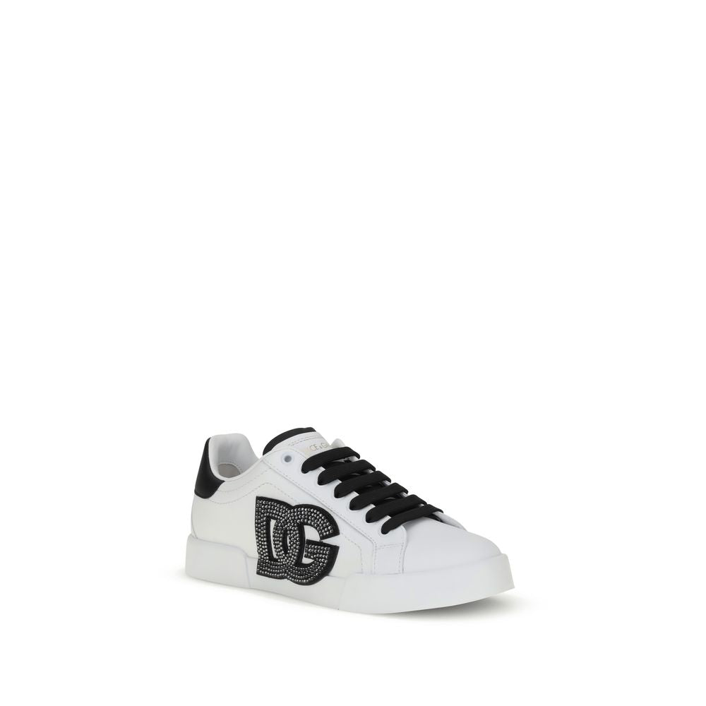 Dolce & Gabbana White Calf Leather Bos Taurus Low Top Sneakers