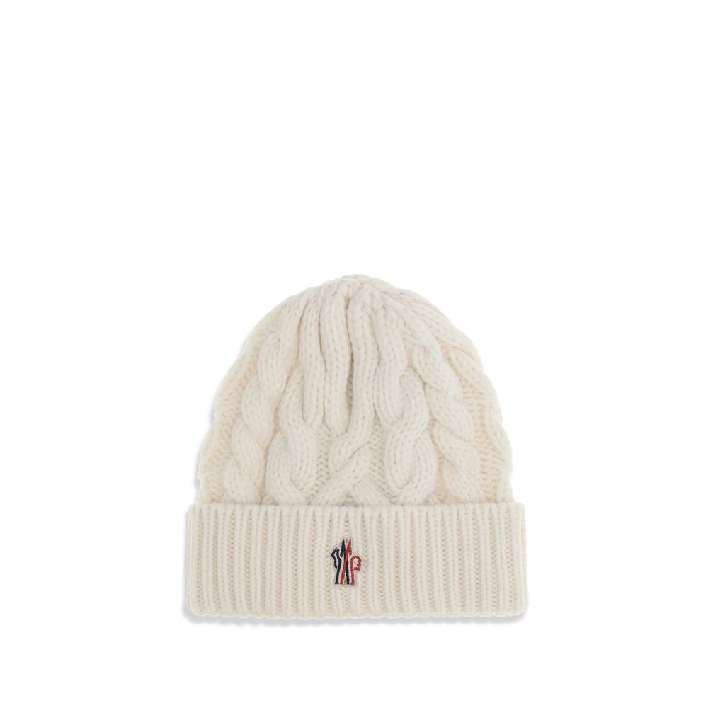 Moncler Grenoble White Fleece Wool Beanie